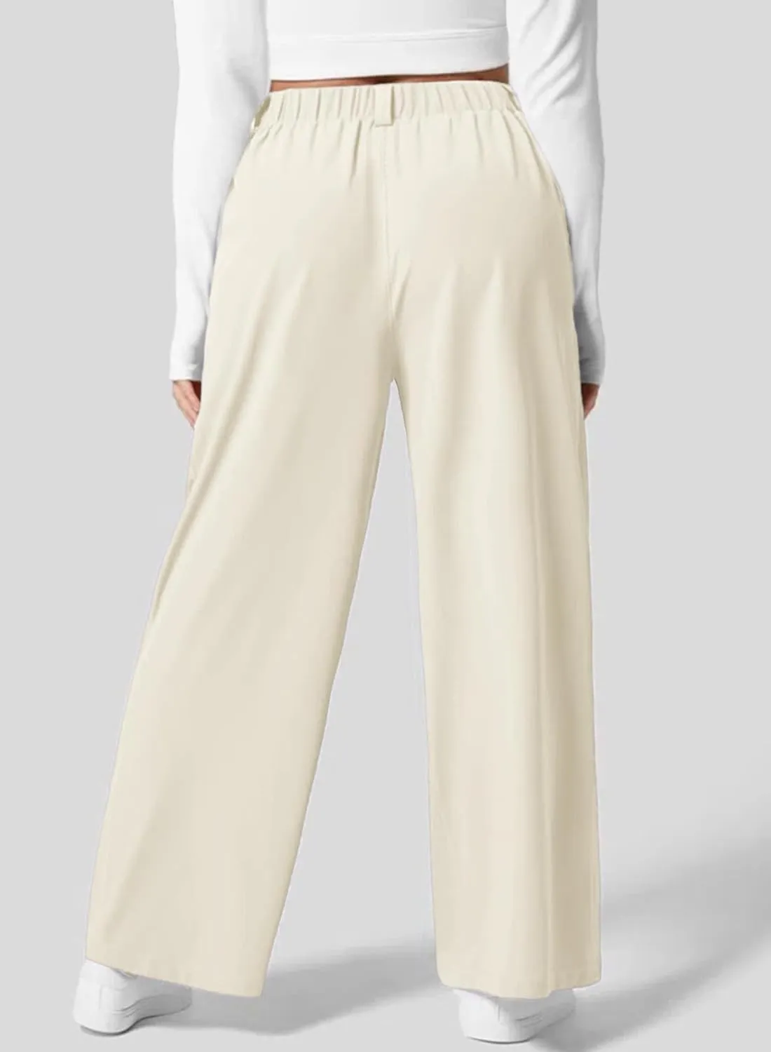 Eytino Womens Plus Size Wide Leg Dress Pants Elastic High Waisted Casual Waffle Palazzo Pants Trousers with Pockets(1X-5X)
