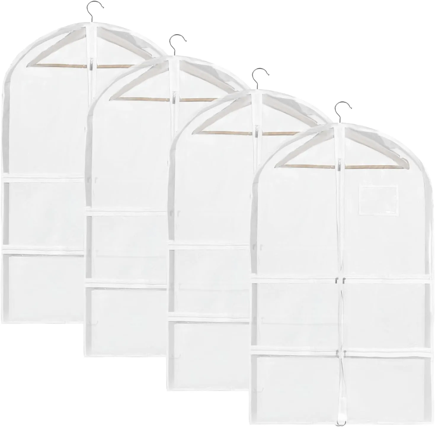 Fanwoli Dance Costume Bags (4 Pack Clear PVC), 40 Inch Garment Bag for Dance Competitions, Cheerleader Uniform Bag, with 4 Zipper Pockets