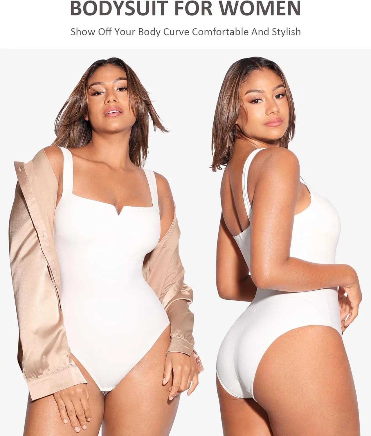 FeelinGirl Square Neck Bodysuit for Women Sleeveless Tummy Control Slimming Bodysuit Going Out Tank Tops