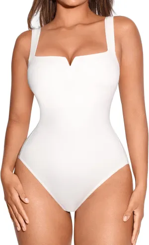 FeelinGirl Square Neck Bodysuit for Women Sleeveless Tummy Control Slimming Bodysuit Going Out Tank Tops