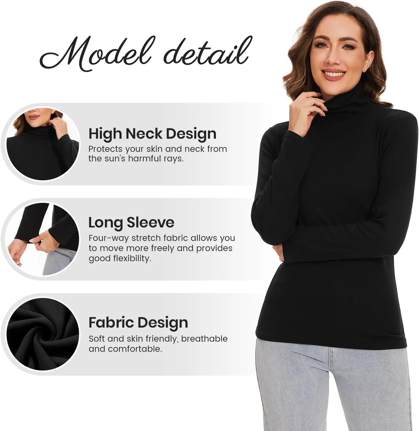 Femdouce 3 Pack Long Sleeve Turtleneck Shirts for Women Active Mock Neck Thermal Shirt Lightweight Turtle Neck Undershirt