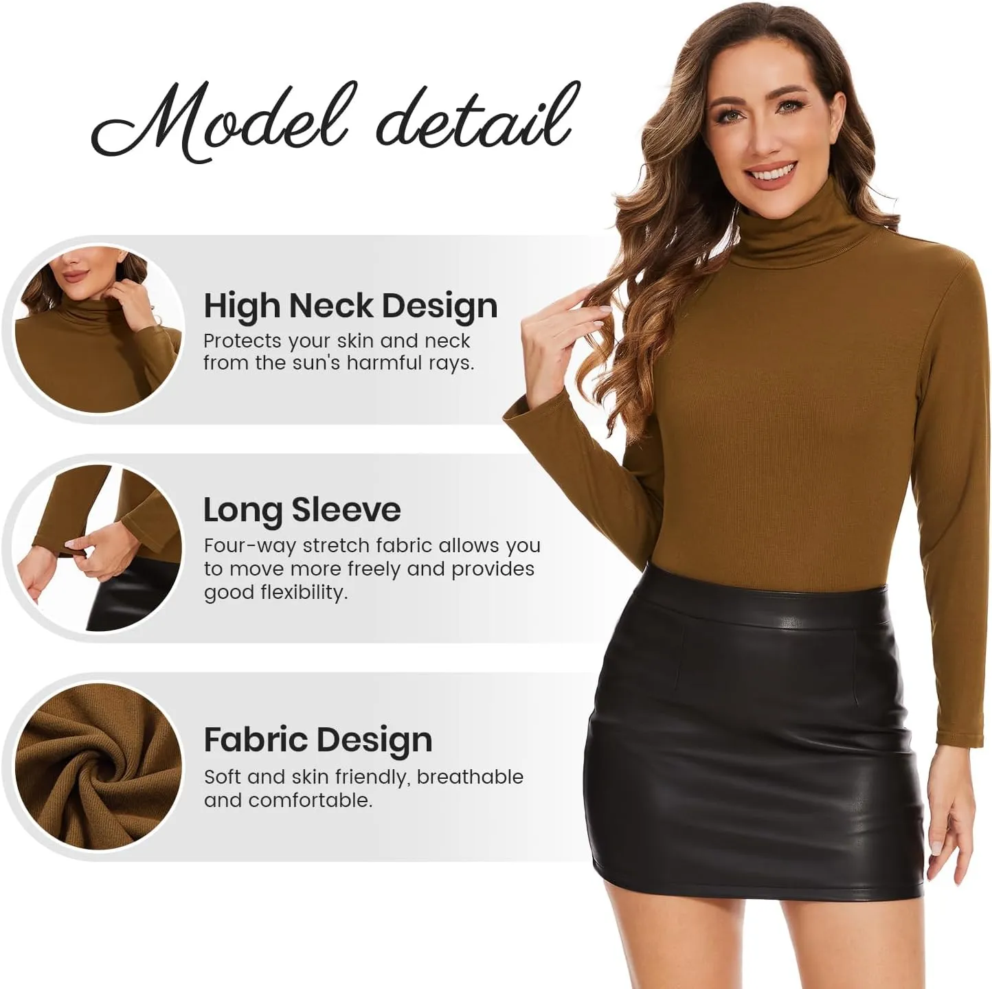 Femdouce 3 Pack Long Sleeve Turtleneck Shirts for Women Active Mock Neck Thermal Shirt Lightweight Turtle Neck Undershirt