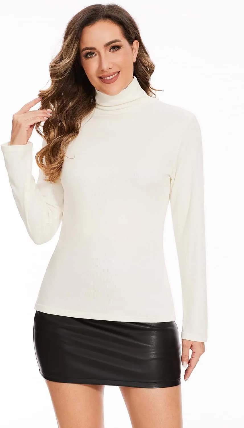 Femdouce 3 Pack Long Sleeve Turtleneck Shirts for Women Active Mock Neck Thermal Shirt Lightweight Turtle Neck Undershirt