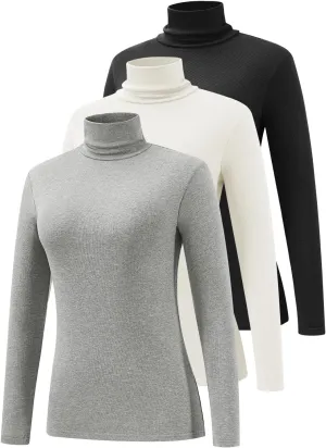 Femdouce 3 Pack Long Sleeve Turtleneck Shirts for Women Active Mock Neck Thermal Shirt Lightweight Turtle Neck Undershirt