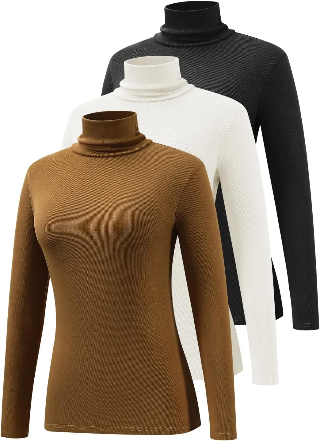 Femdouce 3 Pack Long Sleeve Turtleneck Shirts for Women Active Mock Neck Thermal Shirt Lightweight Turtle Neck Undershirt