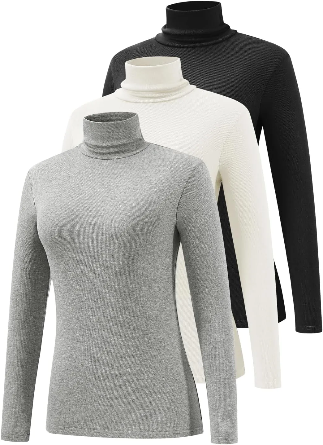 Femdouce 3 Pack Long Sleeve Turtleneck Shirts for Women Active Mock Neck Thermal Shirt Lightweight Turtle Neck Undershirt