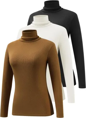Femdouce 3 Pack Long Sleeve Turtleneck Shirts for Women Active Mock Neck Thermal Shirt Lightweight Turtle Neck Undershirt