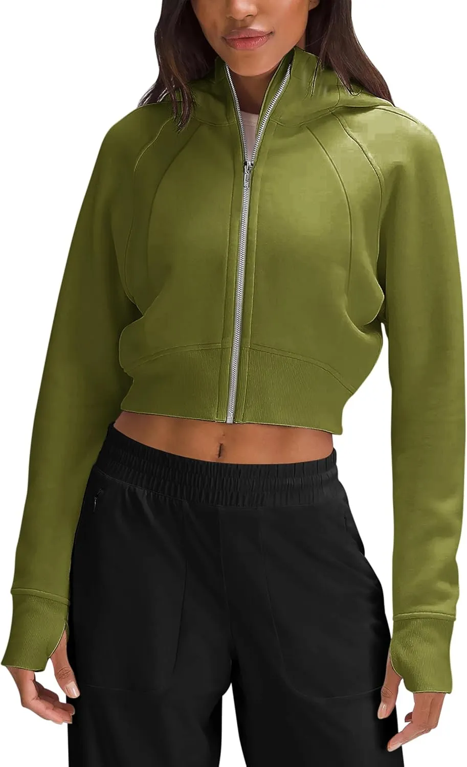 Fengbay Zip Up Hoodies for Women,Long Sleeve Fleece Lined Casual Cropped Hoodie Sweatshirts with Thumb Hole