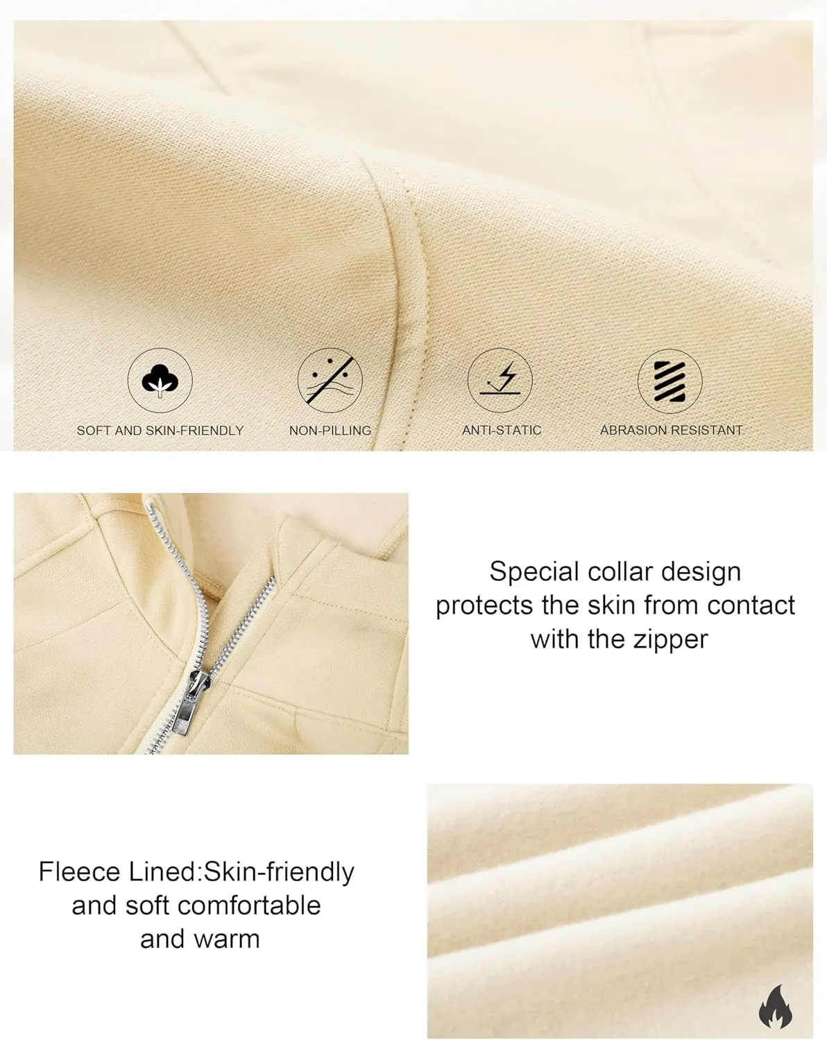 Fengbay Zip Up Hoodies for Women,Long Sleeve Fleece Lined Casual Cropped Hoodie Sweatshirts with Thumb Hole