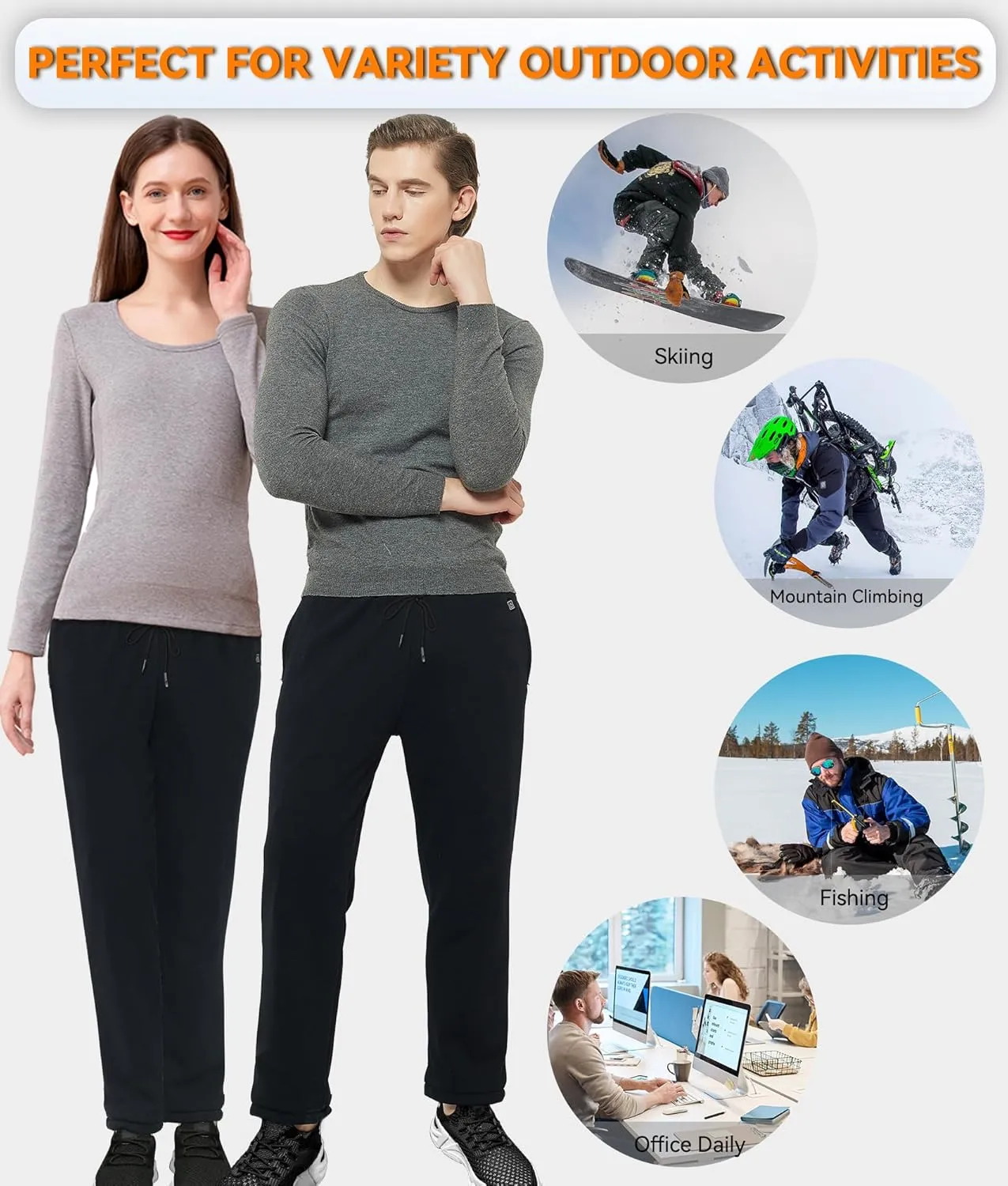 FERNIDA Heated Pants with Battery Pack, Polar Fleece Lined Heated Sweatpants Electric USB Heating Pants for Men Women