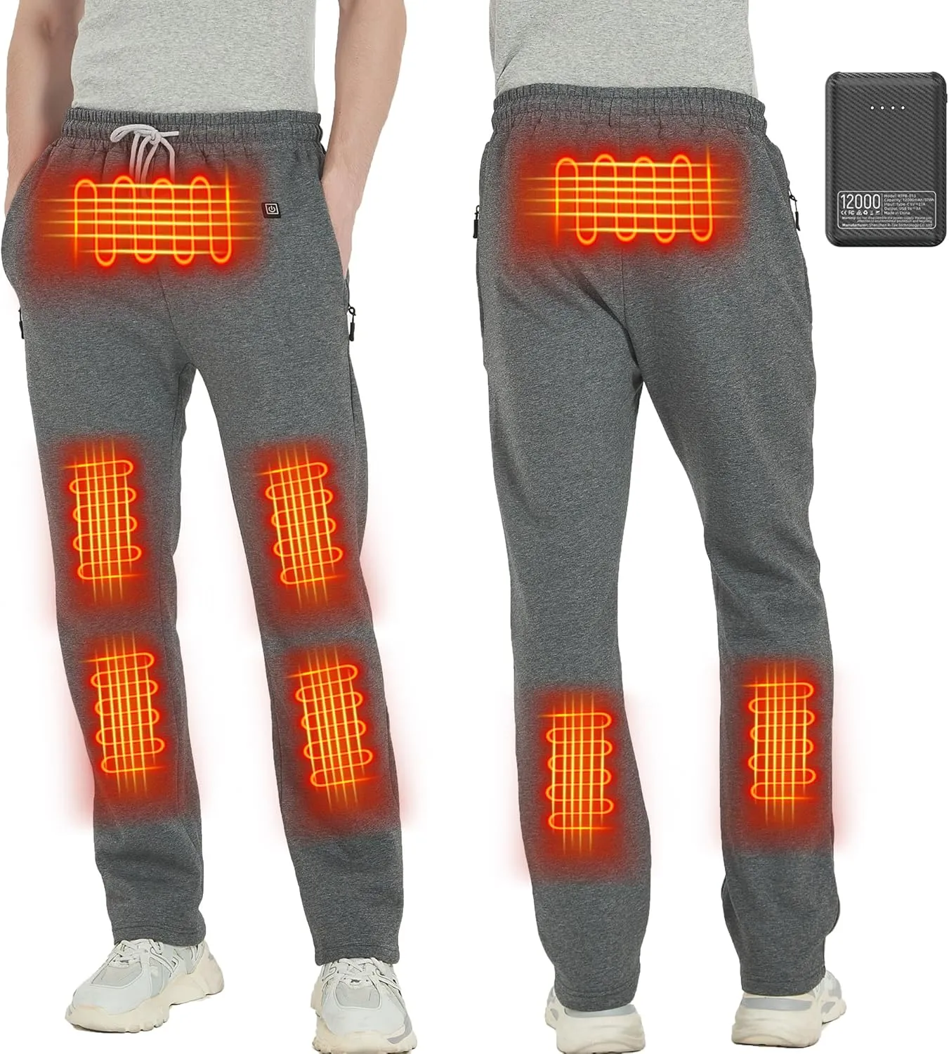 FERNIDA Heated Pants with Battery Pack, Polar Fleece Lined Heated Sweatpants Electric USB Heating Pants for Men Women