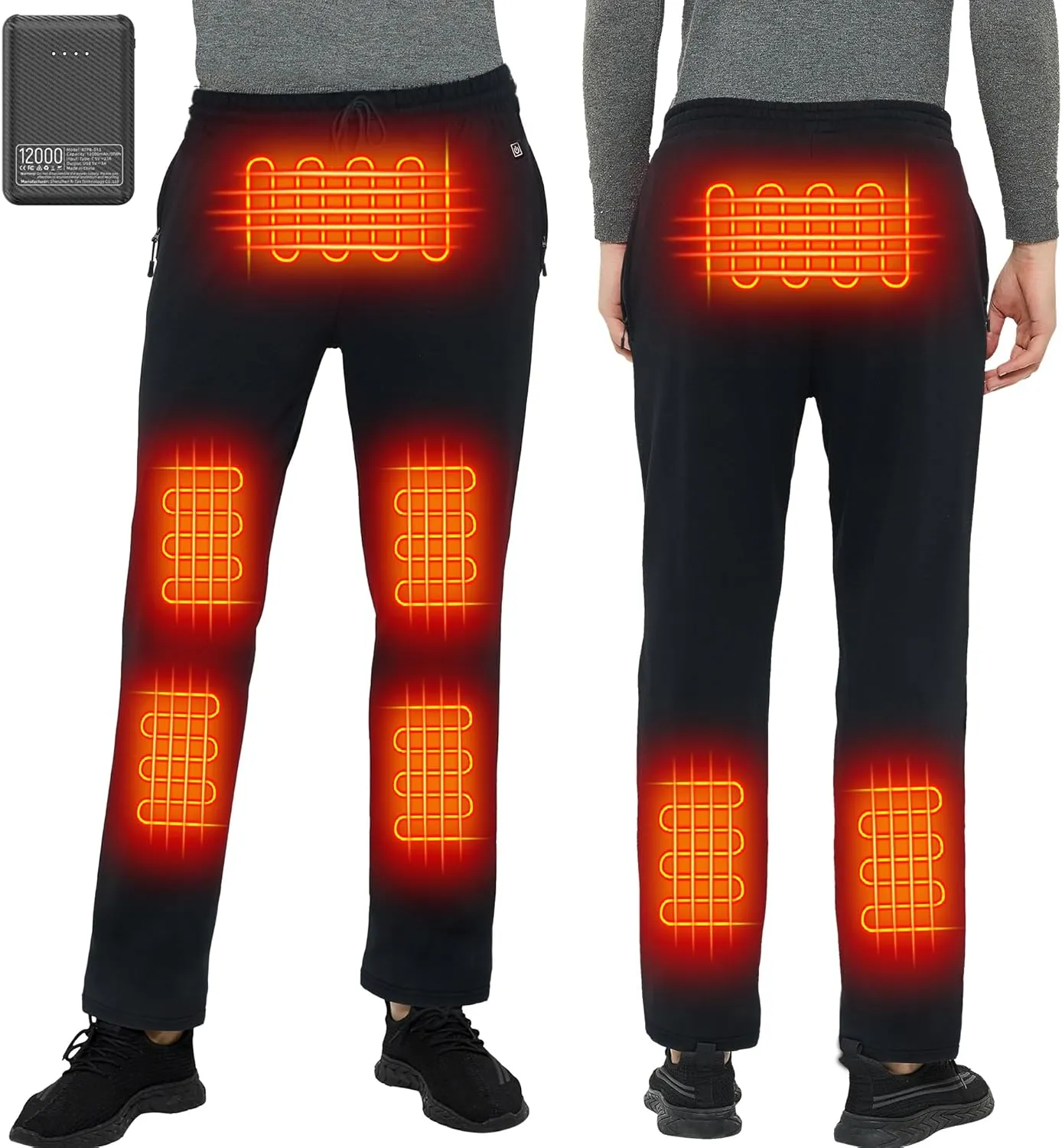 FERNIDA Heated Pants with Battery Pack, Polar Fleece Lined Heated Sweatpants Electric USB Heating Pants for Men Women