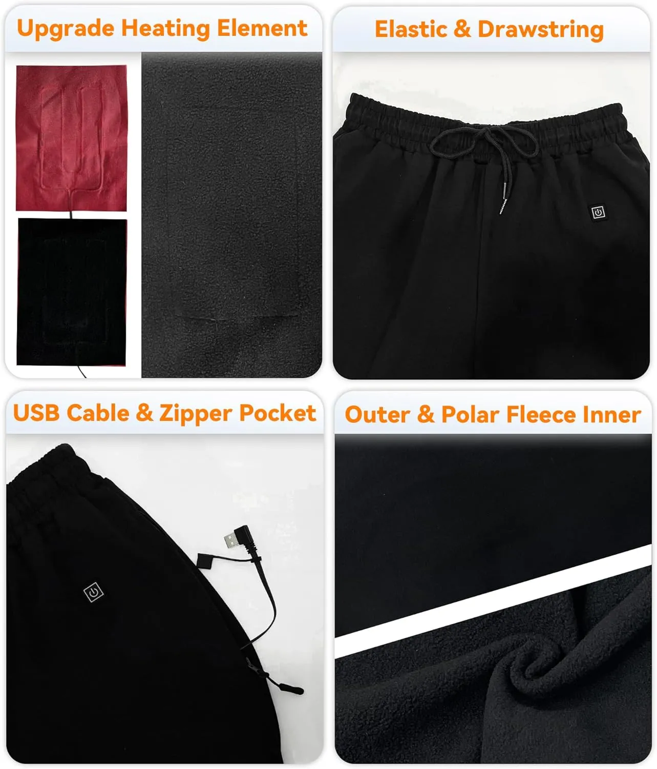 FERNIDA Heated Pants with Battery Pack, Polar Fleece Lined Heated Sweatpants Electric USB Heating Pants for Men Women