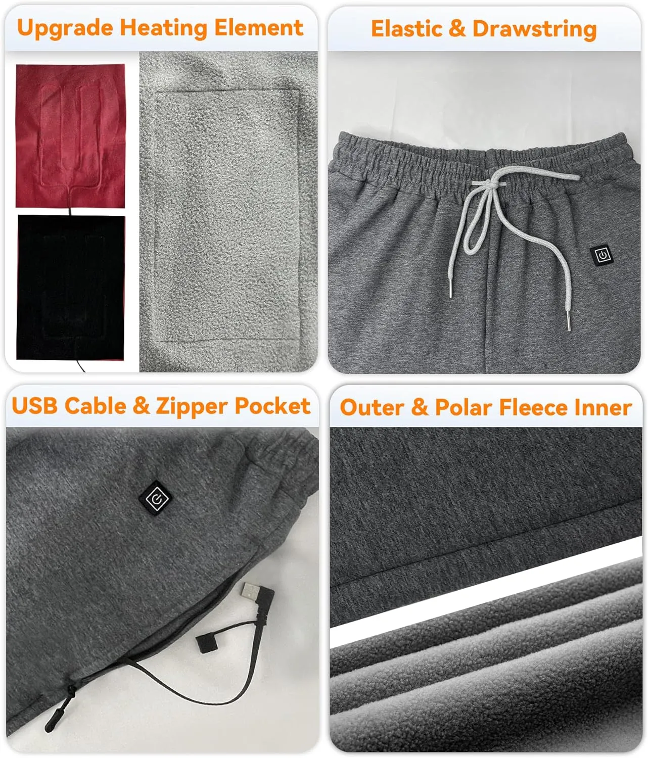 FERNIDA Heated Pants with Battery Pack, Polar Fleece Lined Heated Sweatpants Electric USB Heating Pants for Men Women