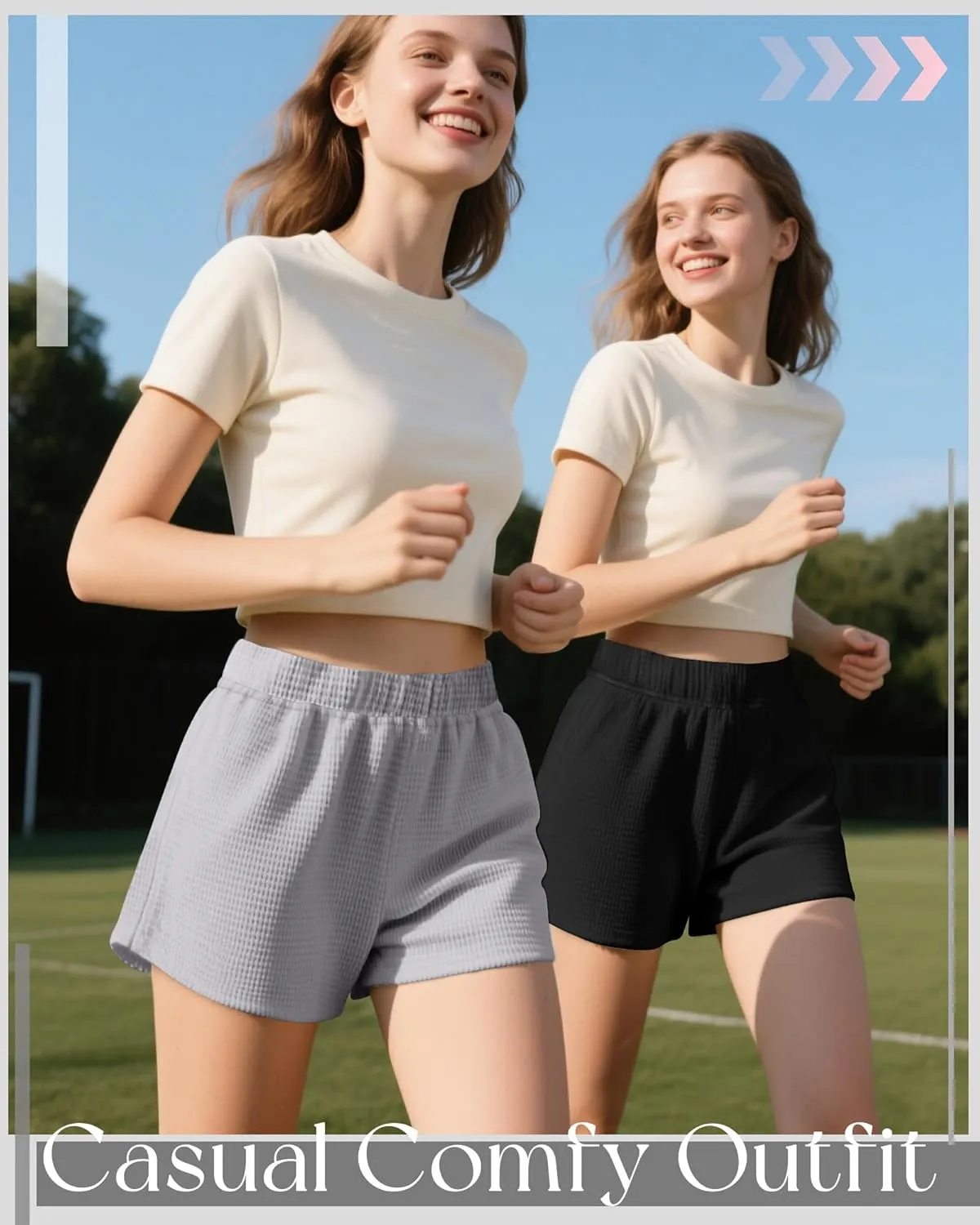 Ficerd 3 Pack Women's Sweat Shorts Waffle Knit Elastic High Waisted Lounge Summer Casual Comfy Outfit with Pockets