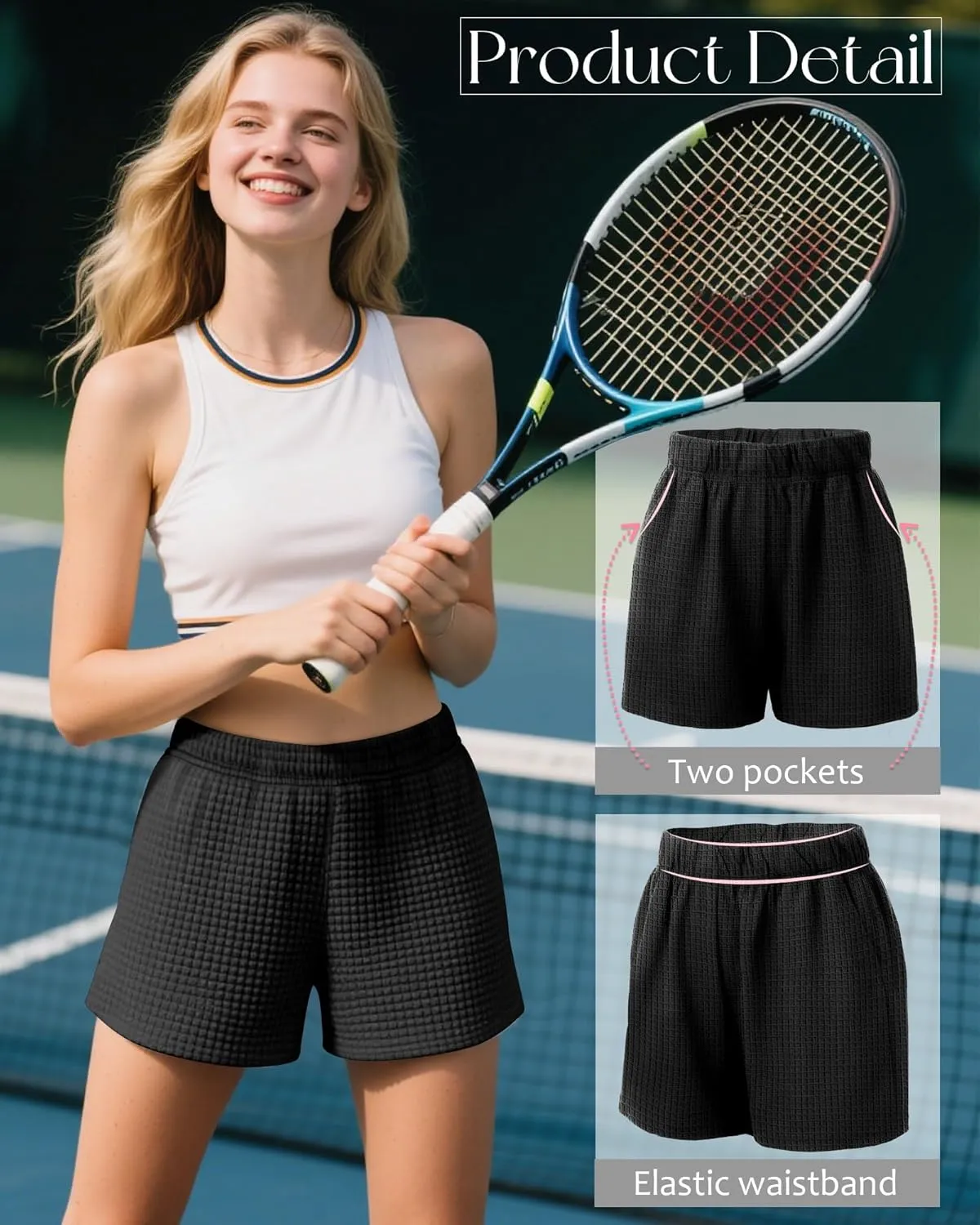 Ficerd 3 Pack Women's Sweat Shorts Waffle Knit Elastic High Waisted Lounge Summer Casual Comfy Outfit with Pockets