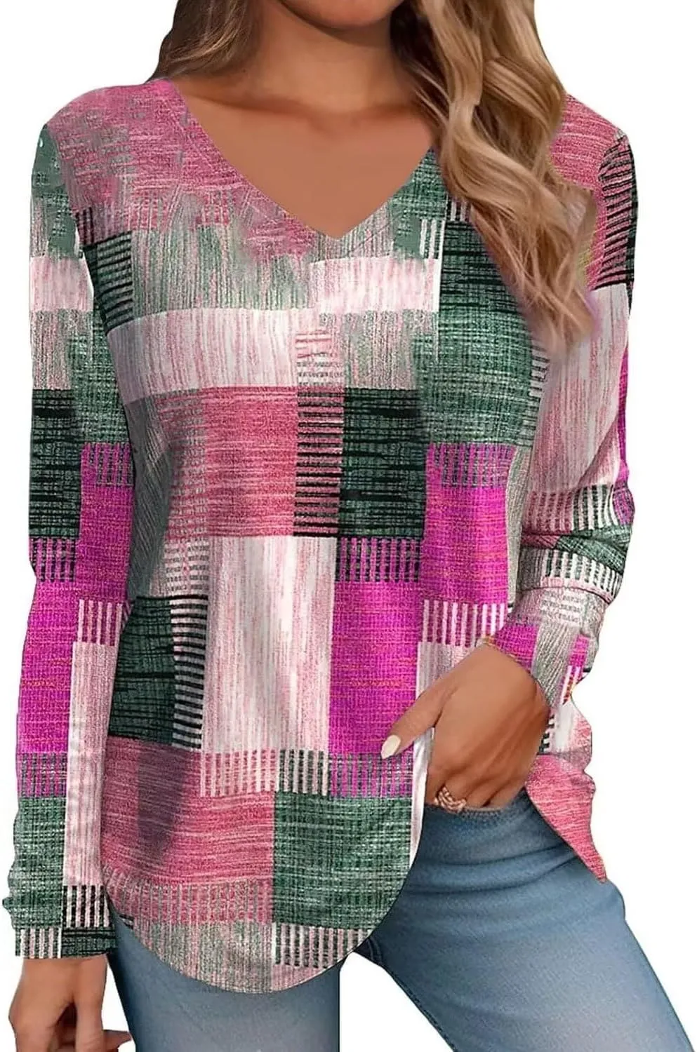 Floral Long Sleeve Tops for Women V-Neck Spring 2025 Hippie Top Western Casual Floral Boho Shirts