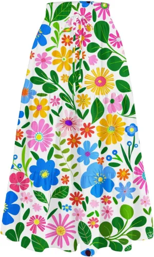 Flowy Midi Skirts for Women 2025 Summer Casual Floral High Waisted Plus Size Long Boho Work Skirt with Pockets