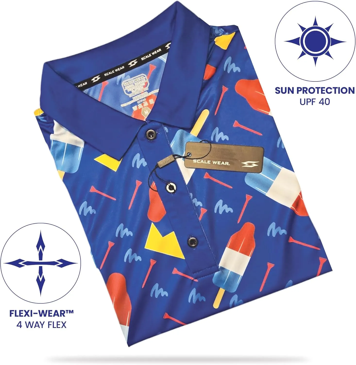 Funny Golf Polo Men Shirts - Short Sleeve UPF Quick Dry Fit Performance Moisture Wicking Stretch Crazy Summer Casual Tropical