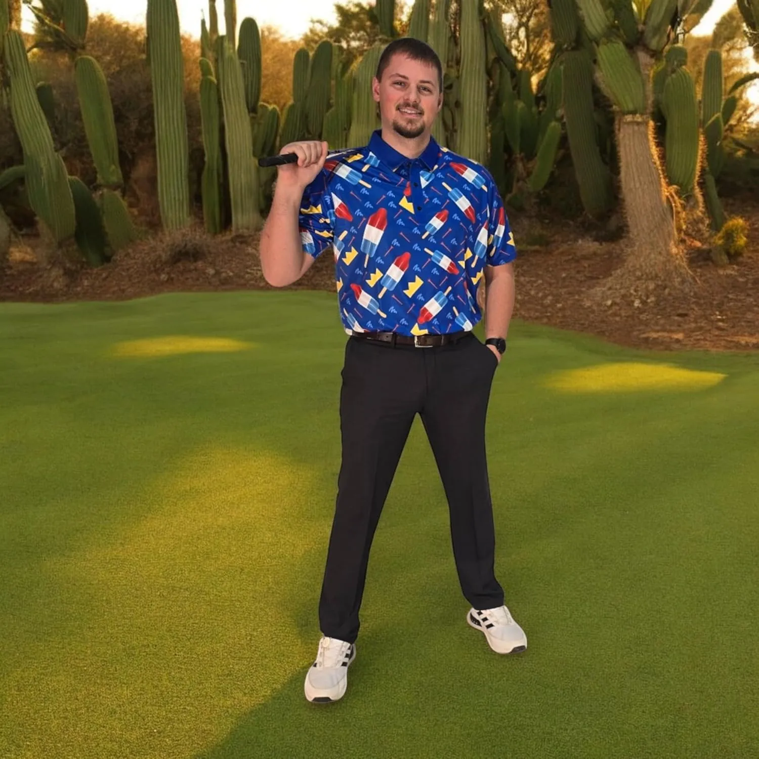 Funny Golf Polo Men Shirts - Short Sleeve UPF Quick Dry Fit Performance Moisture Wicking Stretch Crazy Summer Casual Tropical