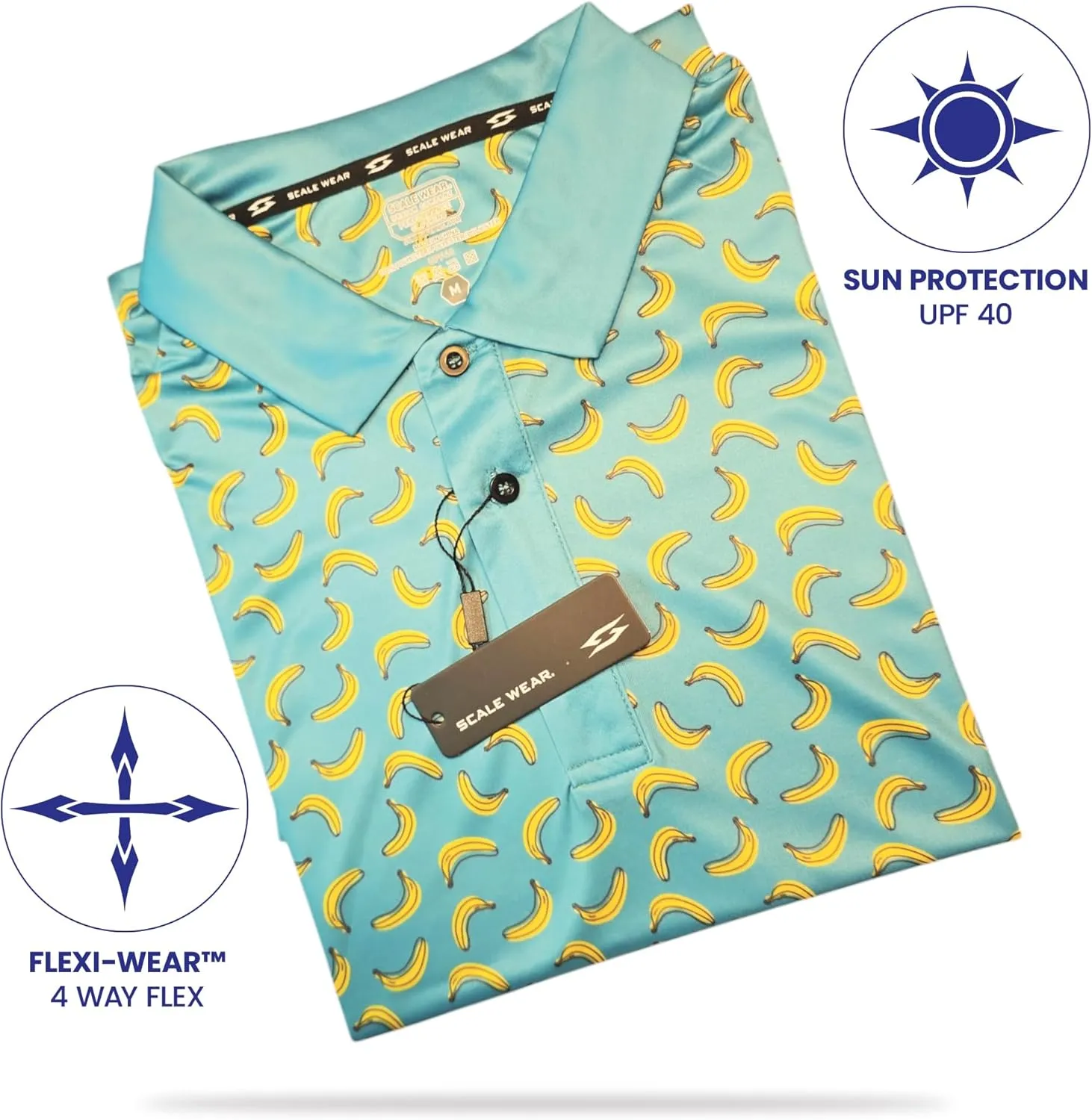 Funny Golf Polo Men Shirts - Short Sleeve UPF Quick Dry Fit Performance Moisture Wicking Stretch Crazy Summer Casual Tropical