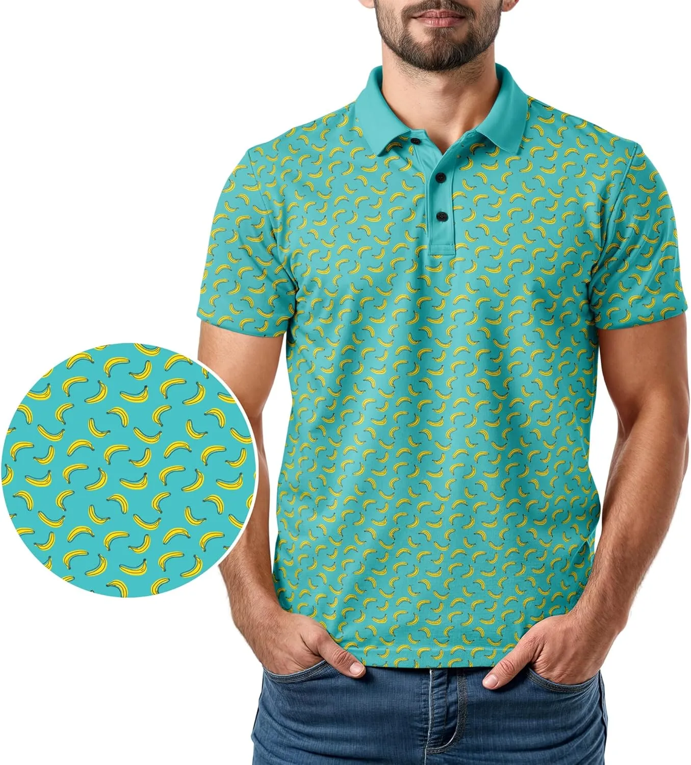 Funny Golf Polo Men Shirts - Short Sleeve UPF Quick Dry Fit Performance Moisture Wicking Stretch Crazy Summer Casual Tropical