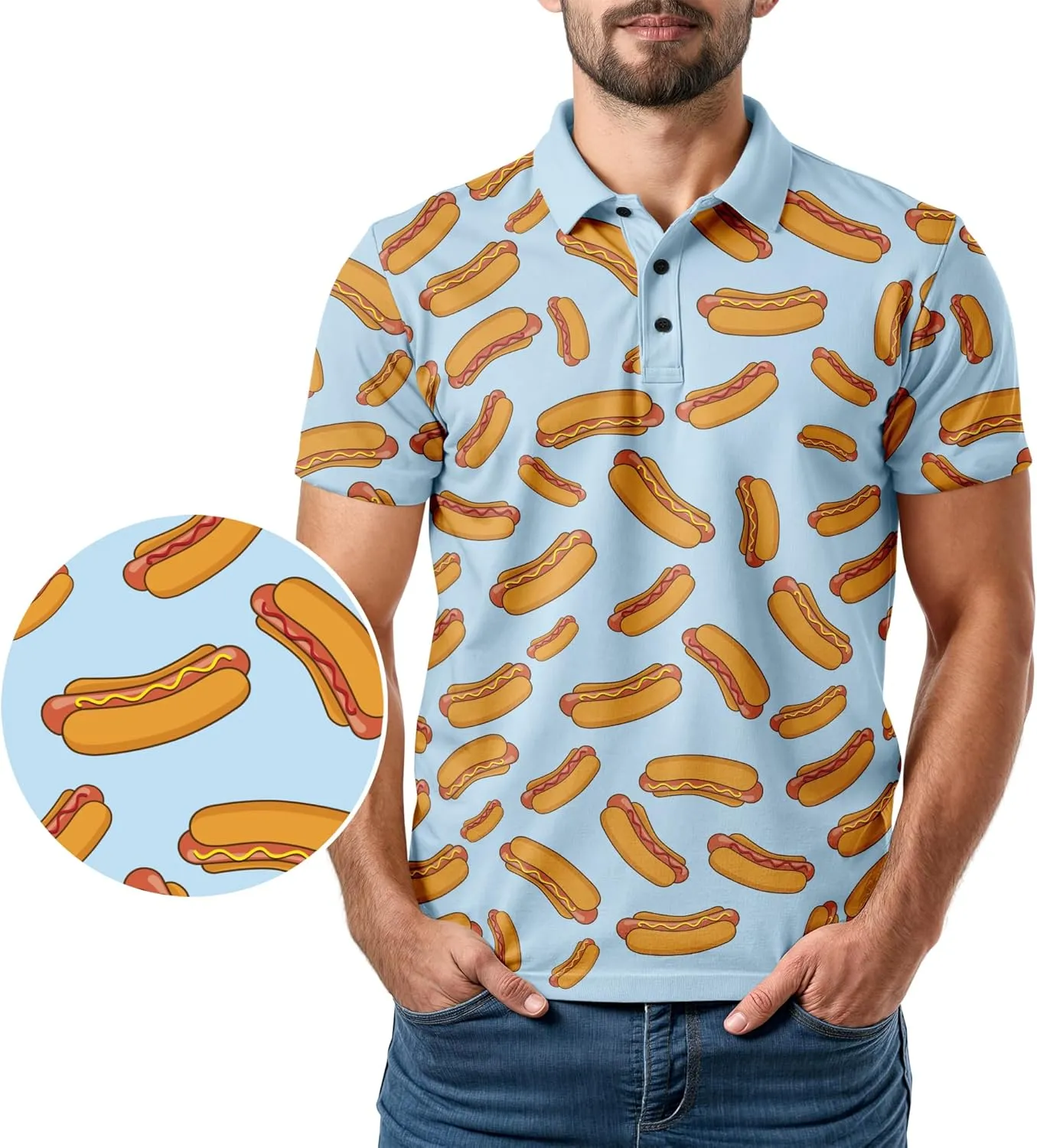 Funny Golf Polo Men Shirts - Short Sleeve UPF Quick Dry Fit Performance Moisture Wicking Stretch Crazy Summer Casual Tropical