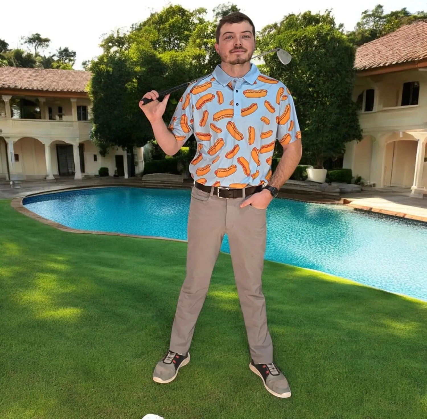 Funny Golf Polo Men Shirts - Short Sleeve UPF Quick Dry Fit Performance Moisture Wicking Stretch Crazy Summer Casual Tropical
