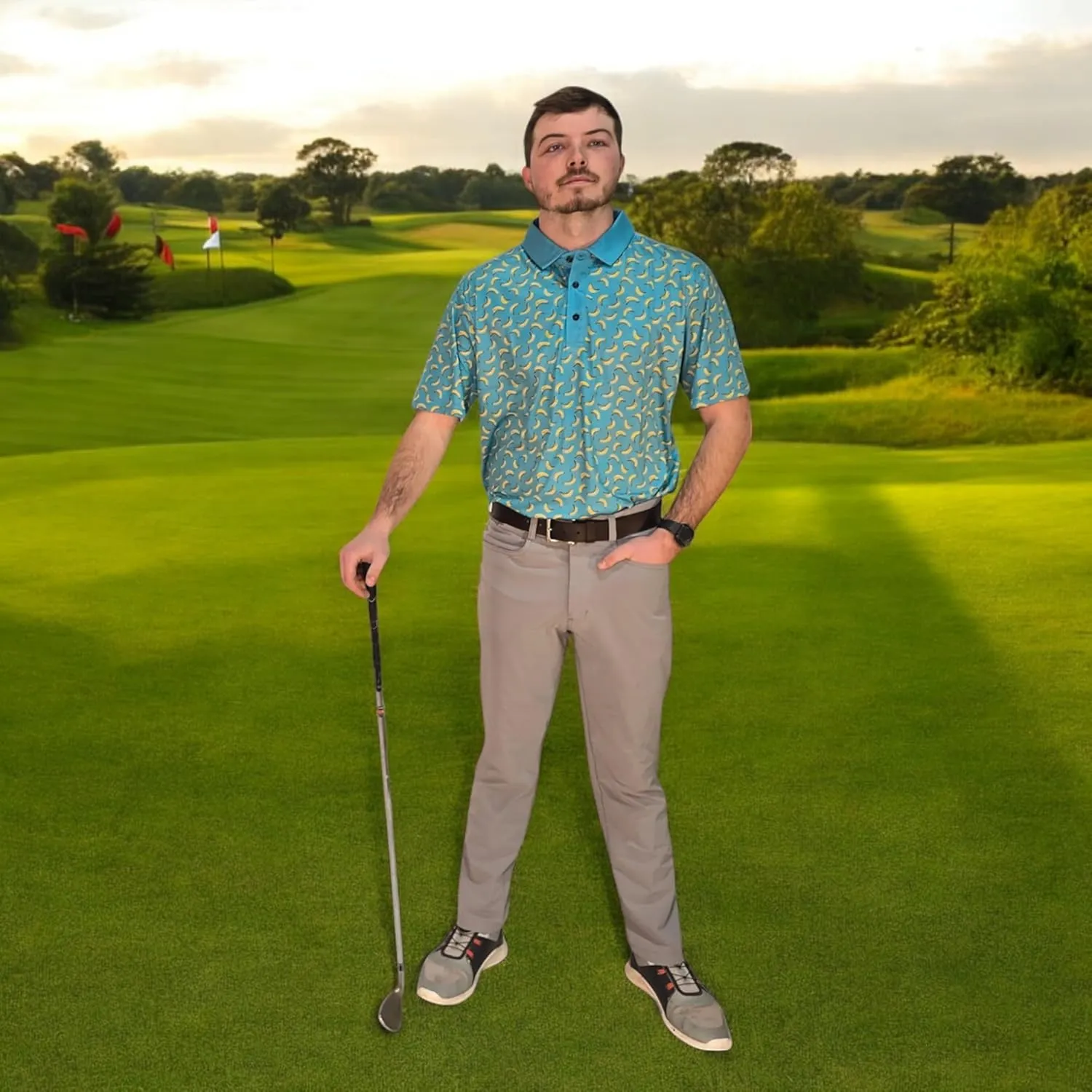 Funny Golf Polo Men Shirts - Short Sleeve UPF Quick Dry Fit Performance Moisture Wicking Stretch Crazy Summer Casual Tropical
