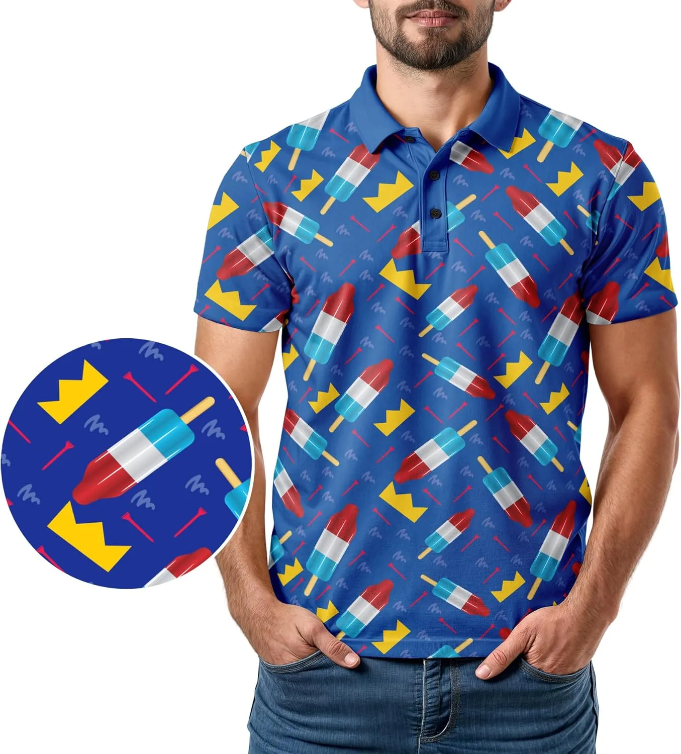 Funny Golf Polo Men Shirts - Short Sleeve UPF Quick Dry Fit Performance Moisture Wicking Stretch Crazy Summer Casual Tropical