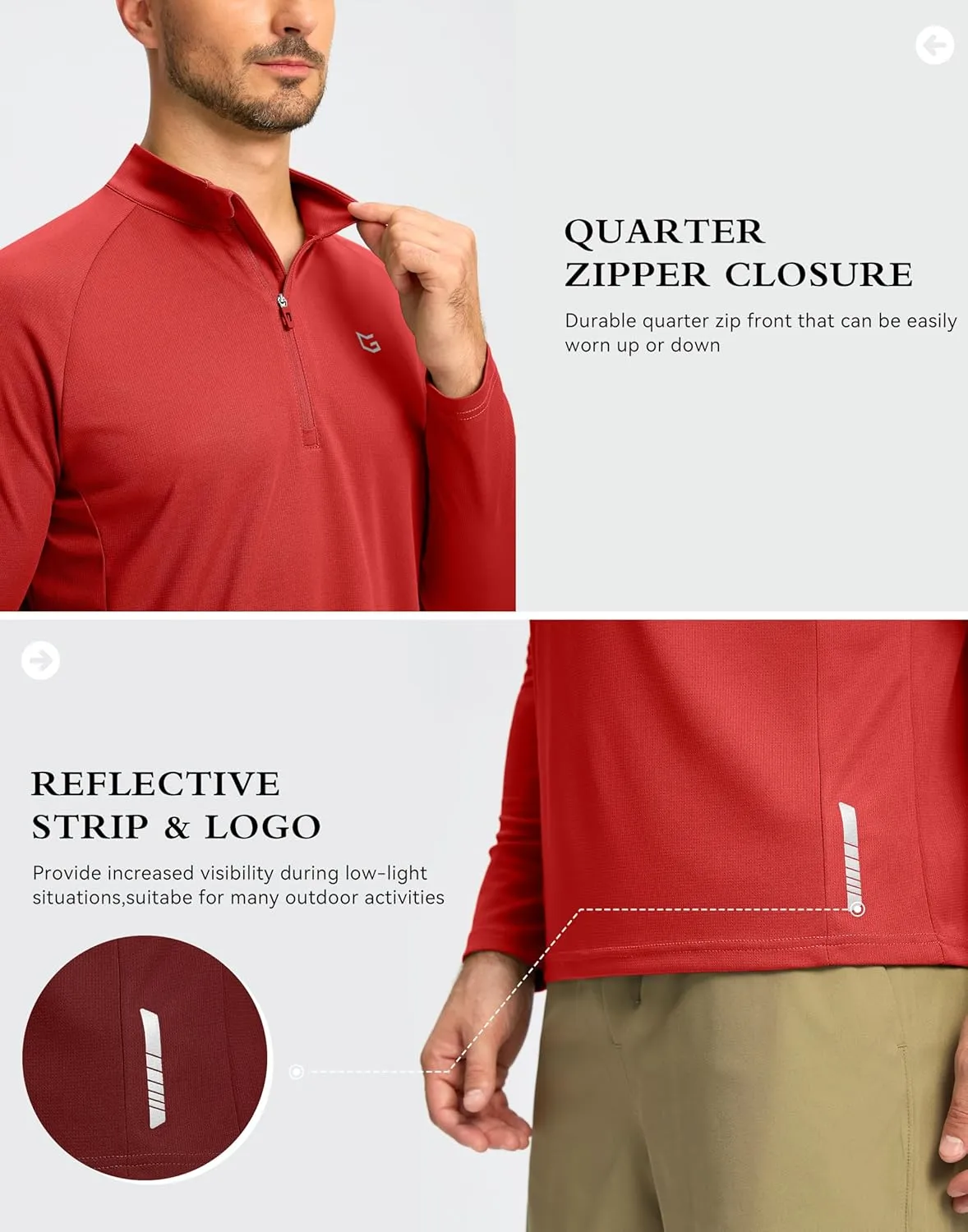 G Gradual Men's Running Shirts Long Sleeve Athletic Shirt Lightweight Quick Dry Quarter Zip Pullover for Men Workout Gym Golf