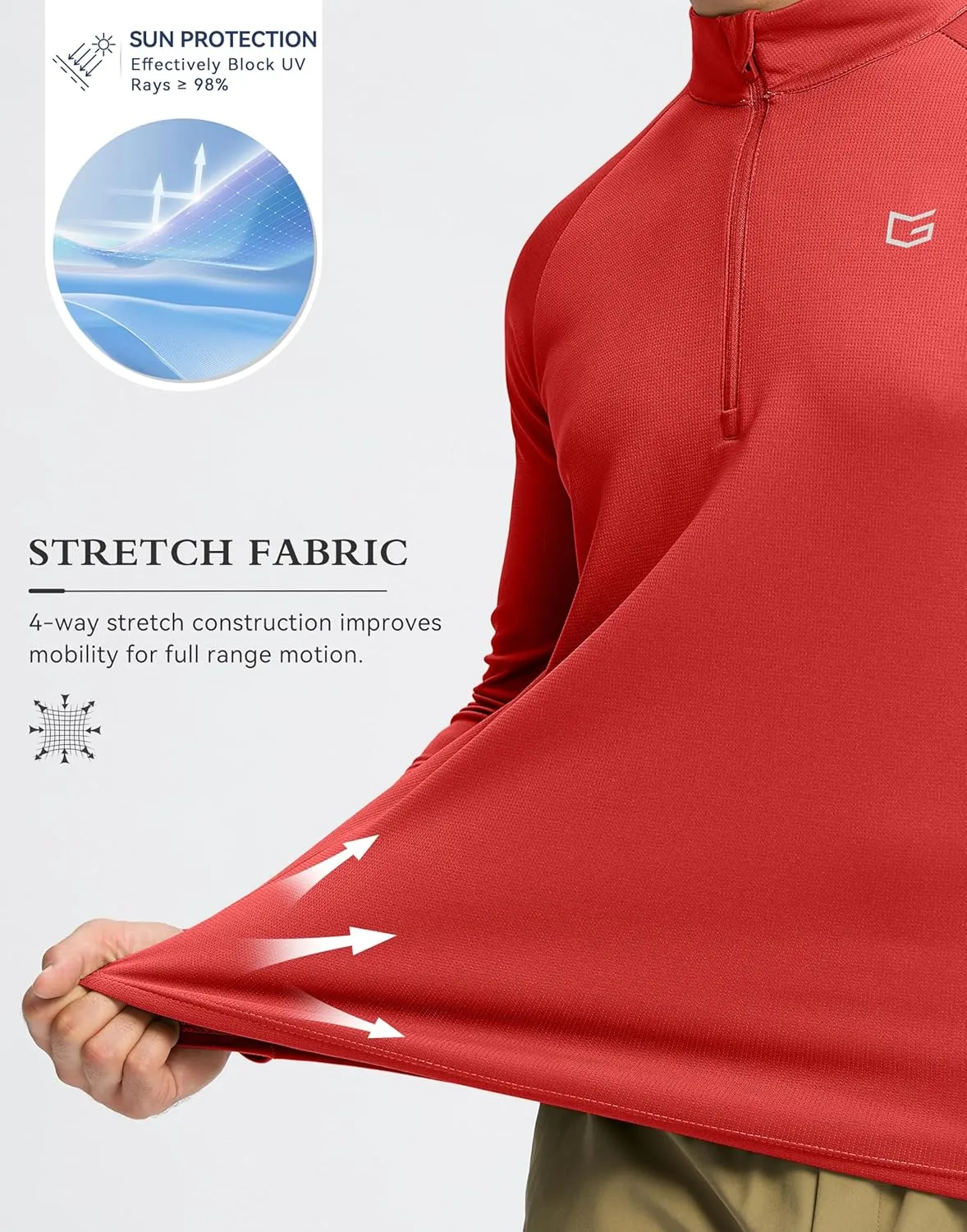 G Gradual Men's Running Shirts Long Sleeve Athletic Shirt Lightweight Quick Dry Quarter Zip Pullover for Men Workout Gym Golf