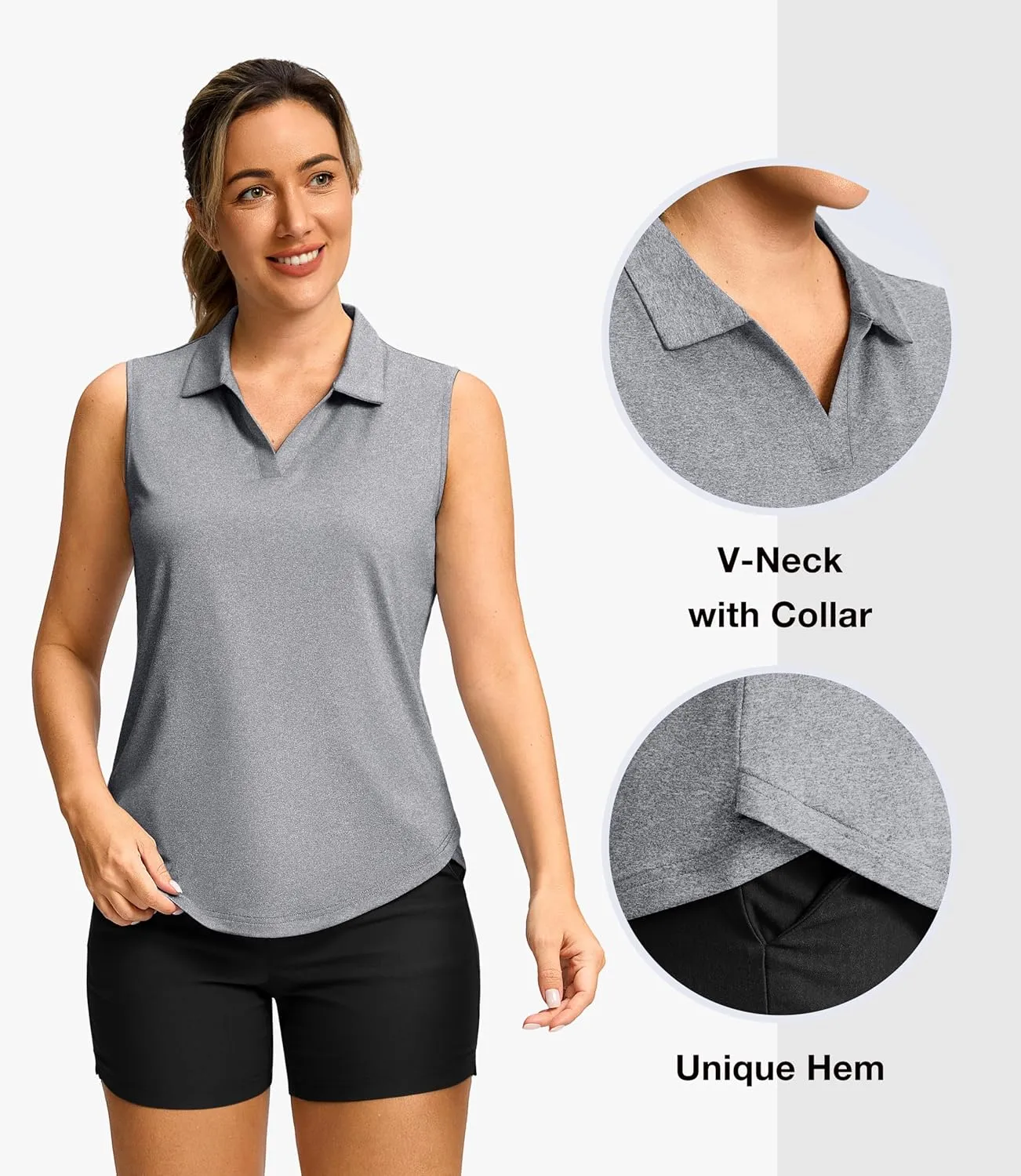 G Gradual Sleeveless Golf Shirts for Women Collared V Neck Tennis Tank Top Cooling Polo UPF 50  Quick Dry Lightweight
