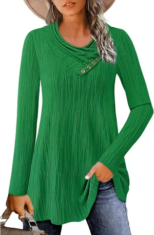 Gaharu Women's Long Sleeve Button Cowl Neck Floral Printed Casual Tunic Tops