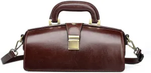 genuine leather handbag cowhide doctor bag brown shoulder bag buckle women's bag