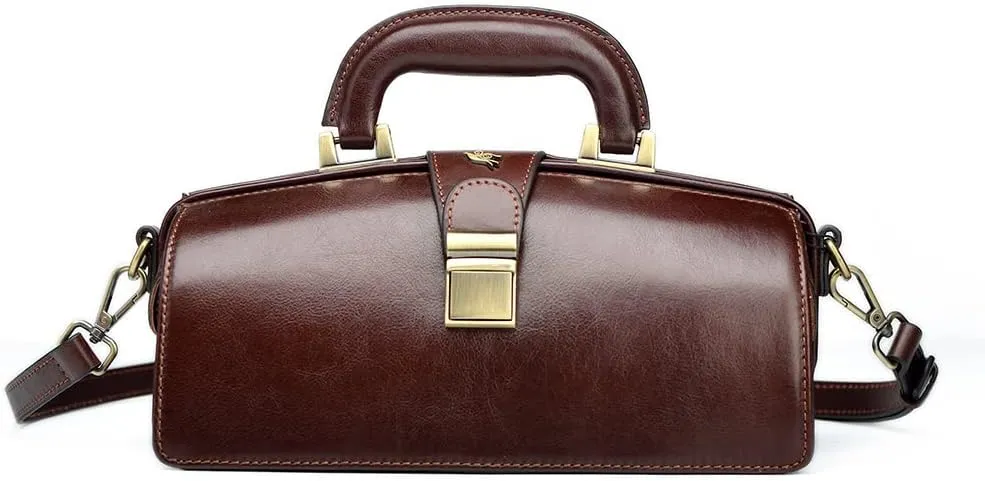 genuine leather handbag cowhide doctor bag brown shoulder bag buckle women's bag