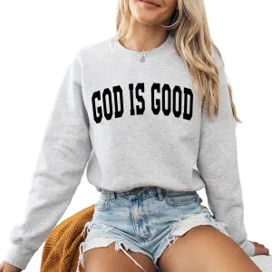 God is Good Christian Sweatshirt Christian Long Sleeve Shirts Jesus Faith Cross Graphic Casual Loose Pullover Tops