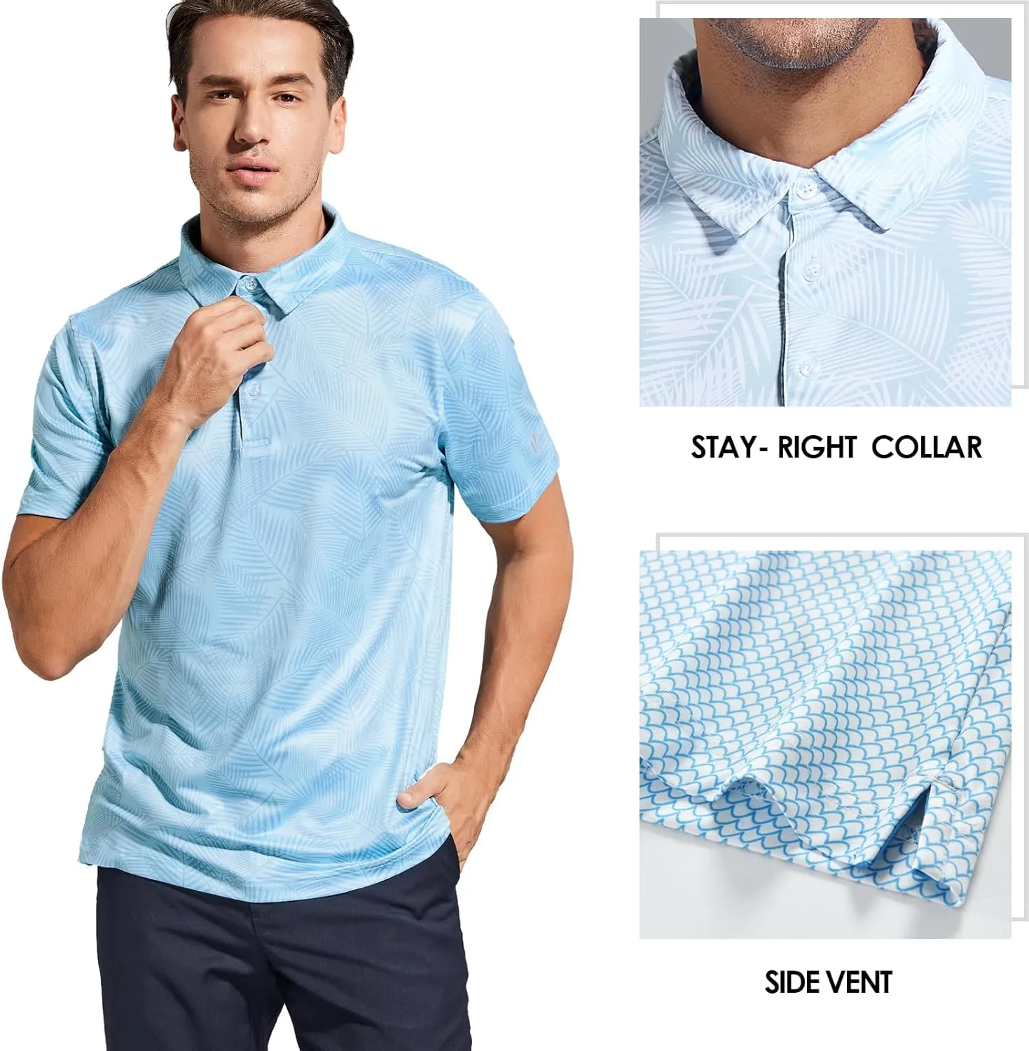 Golf Shirts for Men Dry Fit Performance Short Sleeve Print Moisture Wicking Polo Shirt