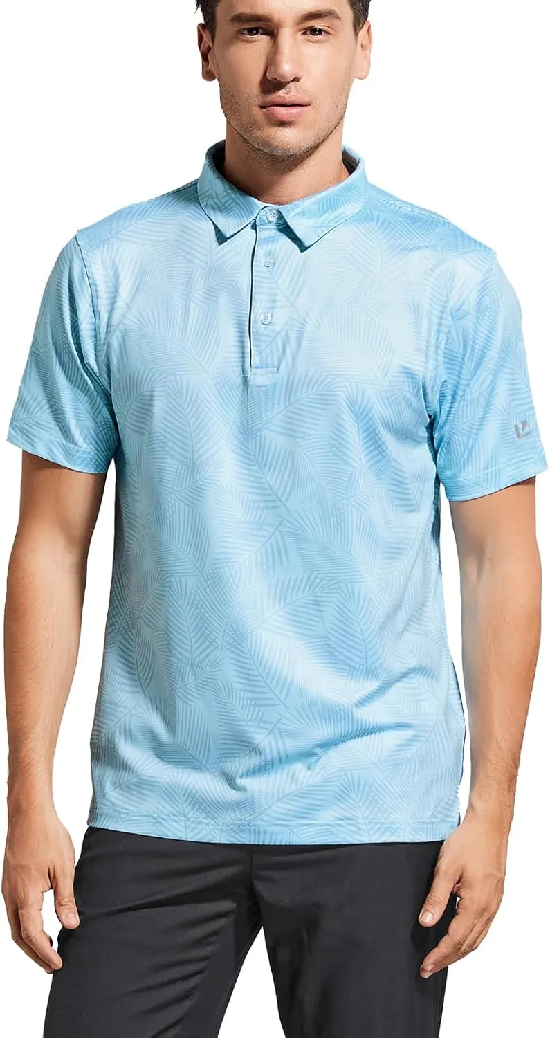 Golf Shirts for Men Dry Fit Performance Short Sleeve Print Moisture Wicking Polo Shirt