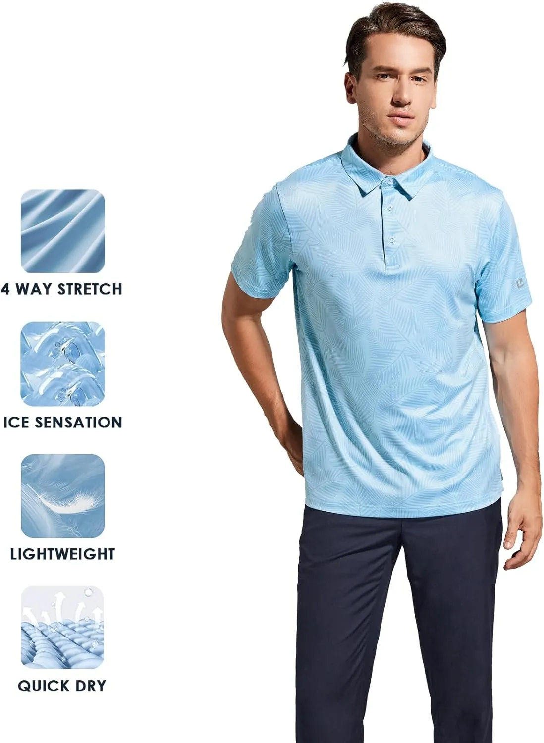 Golf Shirts for Men Dry Fit Performance Short Sleeve Print Moisture Wicking Polo Shirt