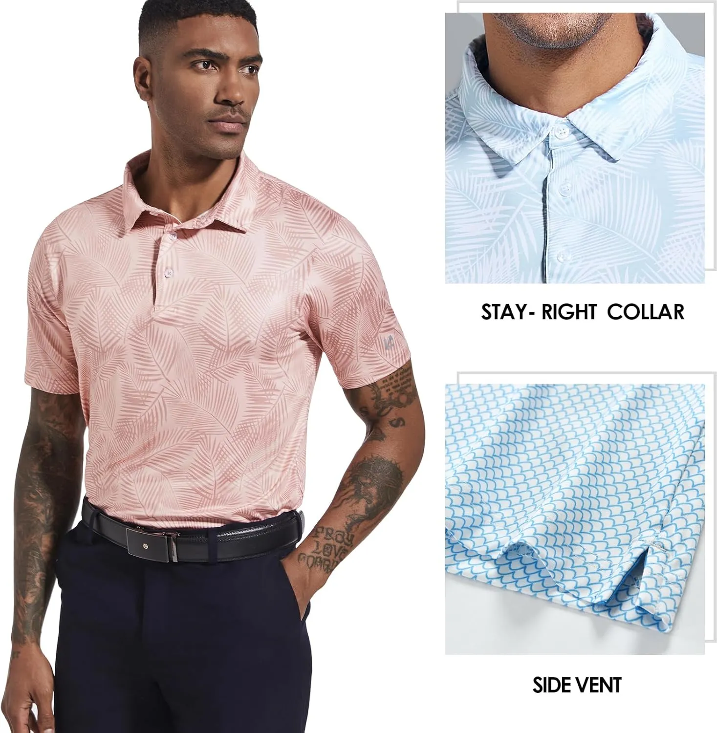 Golf Shirts for Men Dry Fit Performance Short Sleeve Print Moisture Wicking Polo Shirt