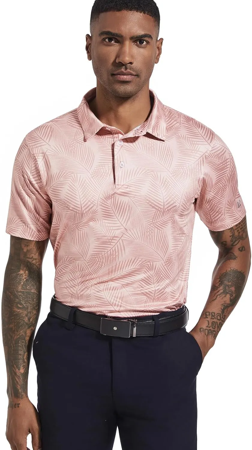Golf Shirts for Men Dry Fit Performance Short Sleeve Print Moisture Wicking Polo Shirt