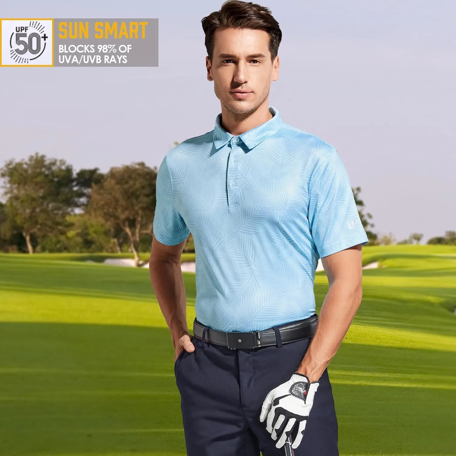 Golf Shirts for Men Dry Fit Performance Short Sleeve Print Moisture Wicking Polo Shirt