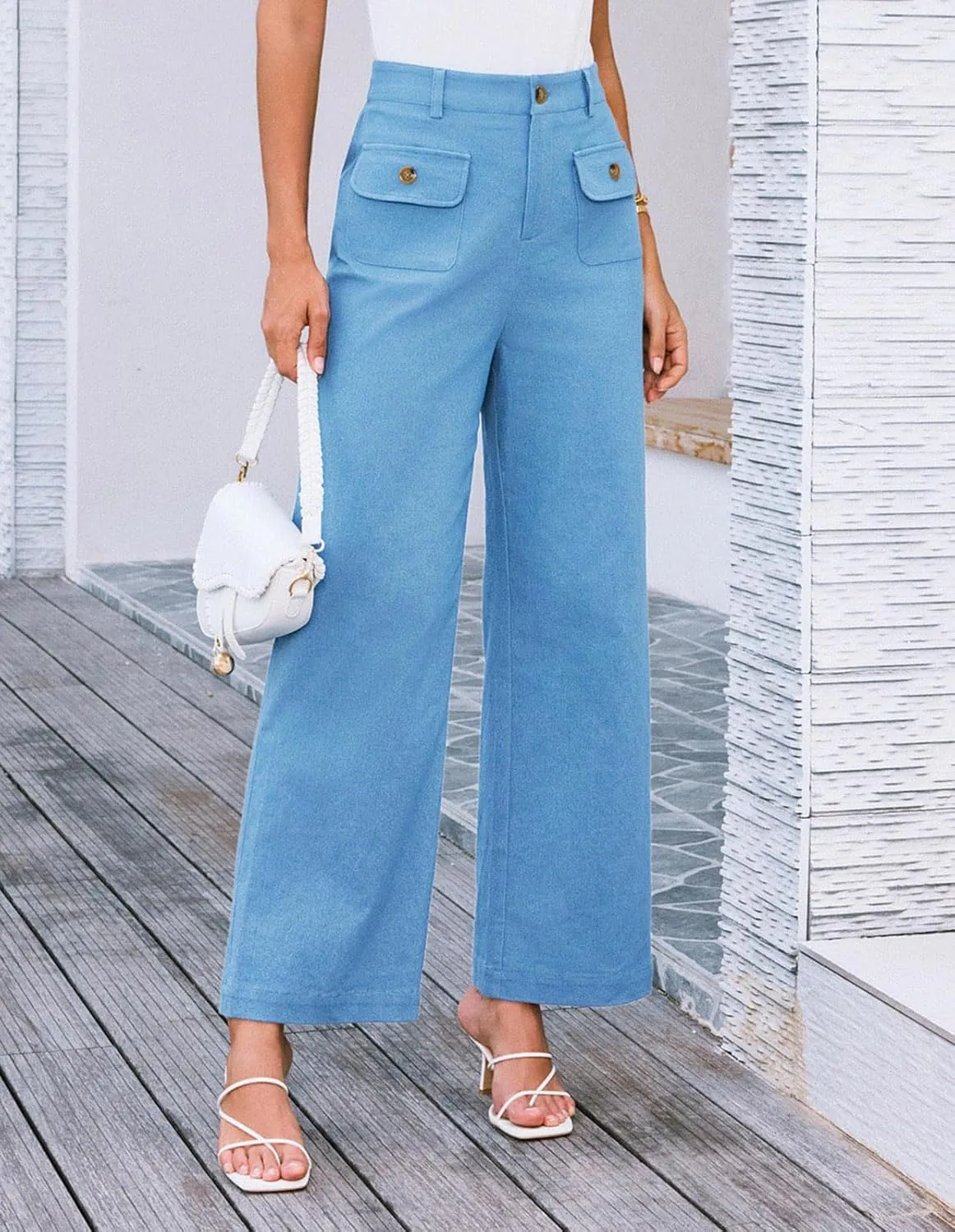 GRACE KARIN Women Wide Leg Pants High Waist Stretchy Pants Dressy Business Work Casual Trousers with Pockets