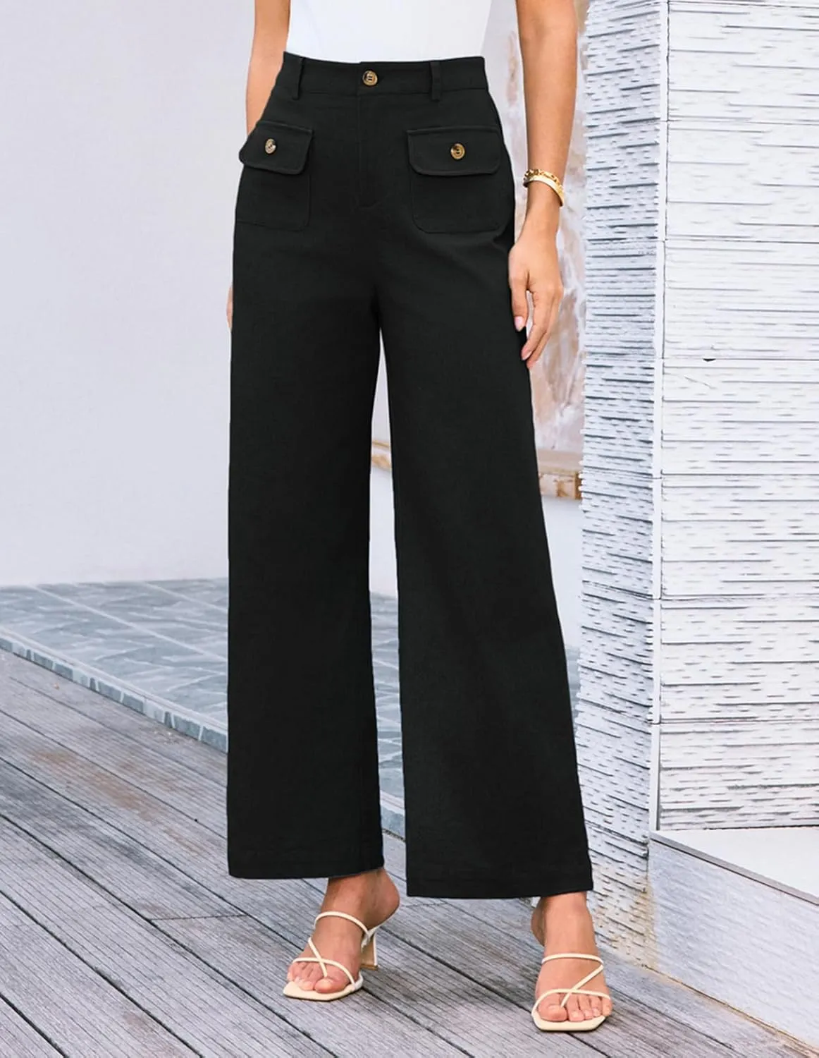 GRACE KARIN Women Wide Leg Pants High Waist Stretchy Pants Dressy Business Work Casual Trousers with Pockets