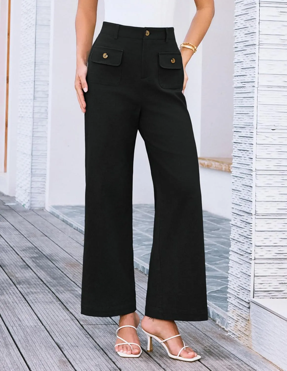 GRACE KARIN Women Wide Leg Pants High Waist Stretchy Pants Dressy Business Work Casual Trousers with Pockets