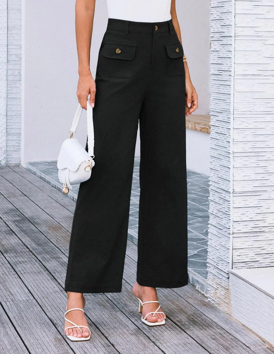 GRACE KARIN Women Wide Leg Pants High Waist Stretchy Pants Dressy Business Work Casual Trousers with Pockets