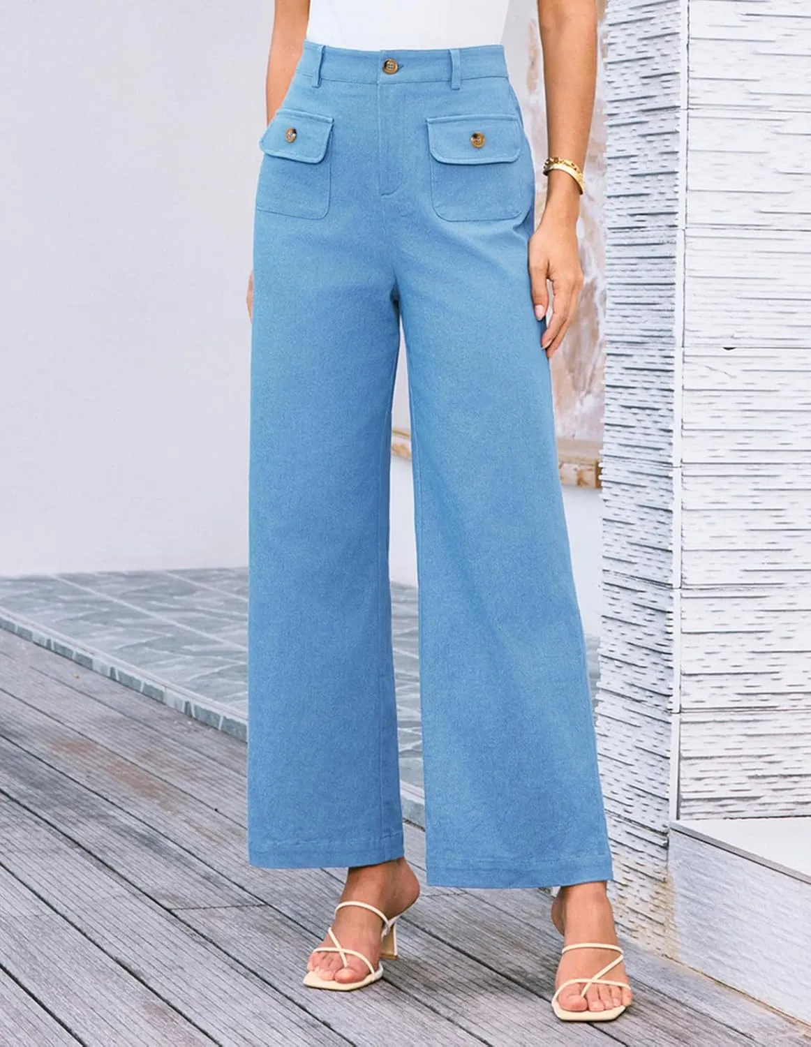 GRACE KARIN Women Wide Leg Pants High Waist Stretchy Pants Dressy Business Work Casual Trousers with Pockets