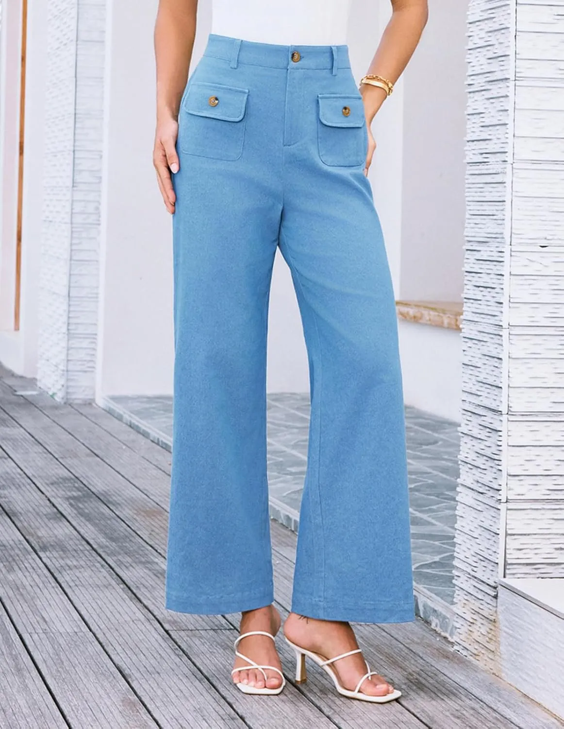 GRACE KARIN Women Wide Leg Pants High Waist Stretchy Pants Dressy Business Work Casual Trousers with Pockets