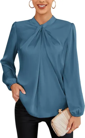 GRACE KARIN Women's Long Sleeve Shirts Mock Neck Casual Satin Blouse Tops for Business Office Work